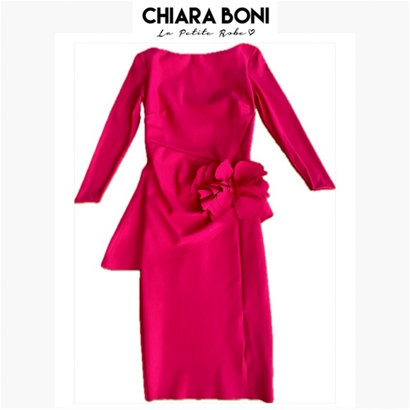 Chiara Boni Dresses & Skirts - CHIARA BONI La Petite Robe Cherry Pink Oksana Floral Applique 3/4 Sleeve Dress S